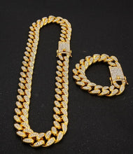 Load image into Gallery viewer, 13mm Miami Cuban Link Chain Gold Silver Necklace Bracelet Iced Out Crystal Rhinestone Bling Hip hop for Men Jewelry Necklaces