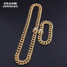 Load image into Gallery viewer, 13mm Miami Cuban Link Chain Gold Silver Necklace Bracelet Iced Out Crystal Rhinestone Bling Hip hop for Men Jewelry Necklaces