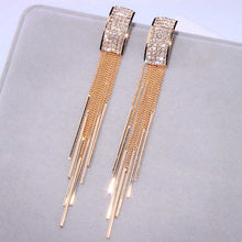 Load image into Gallery viewer, 2019 New Gold Color Long Crystal Tassel Dangle Earrings for Women Wedding Drop Earing Brinco Fashion Jewelry Gifts E1717