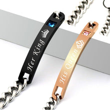 Load image into Gallery viewer, 2 Style His Queen Her King Black Rose Gold Color Women's Male Chain Crystal Couple Bracelet for Men Femmo on Hands Jewelry