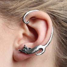 Load image into Gallery viewer, Single Piece Punk Style Gold Silver Plated Cat Post Earring With Ear Cuff Rock Animal Black Stud Earring Women 2019 Ear Wrap