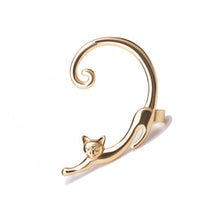 Load image into Gallery viewer, Single Piece Punk Style Gold Silver Plated Cat Post Earring With Ear Cuff Rock Animal Black Stud Earring Women 2019 Ear Wrap